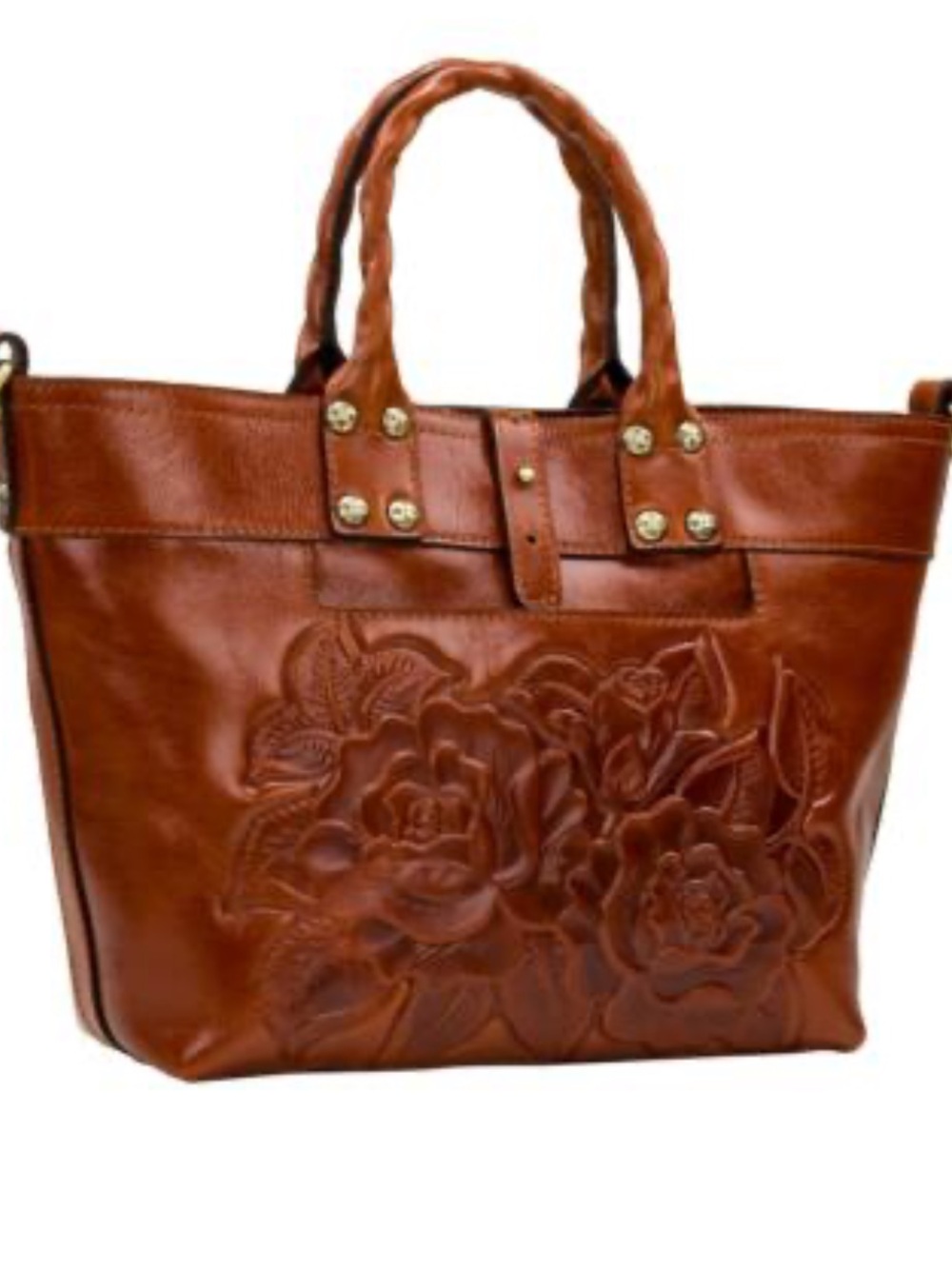 Patricia Nash Analia crossbody tote bag, brown leather, intricate floral tooling - Picture 2 of 6